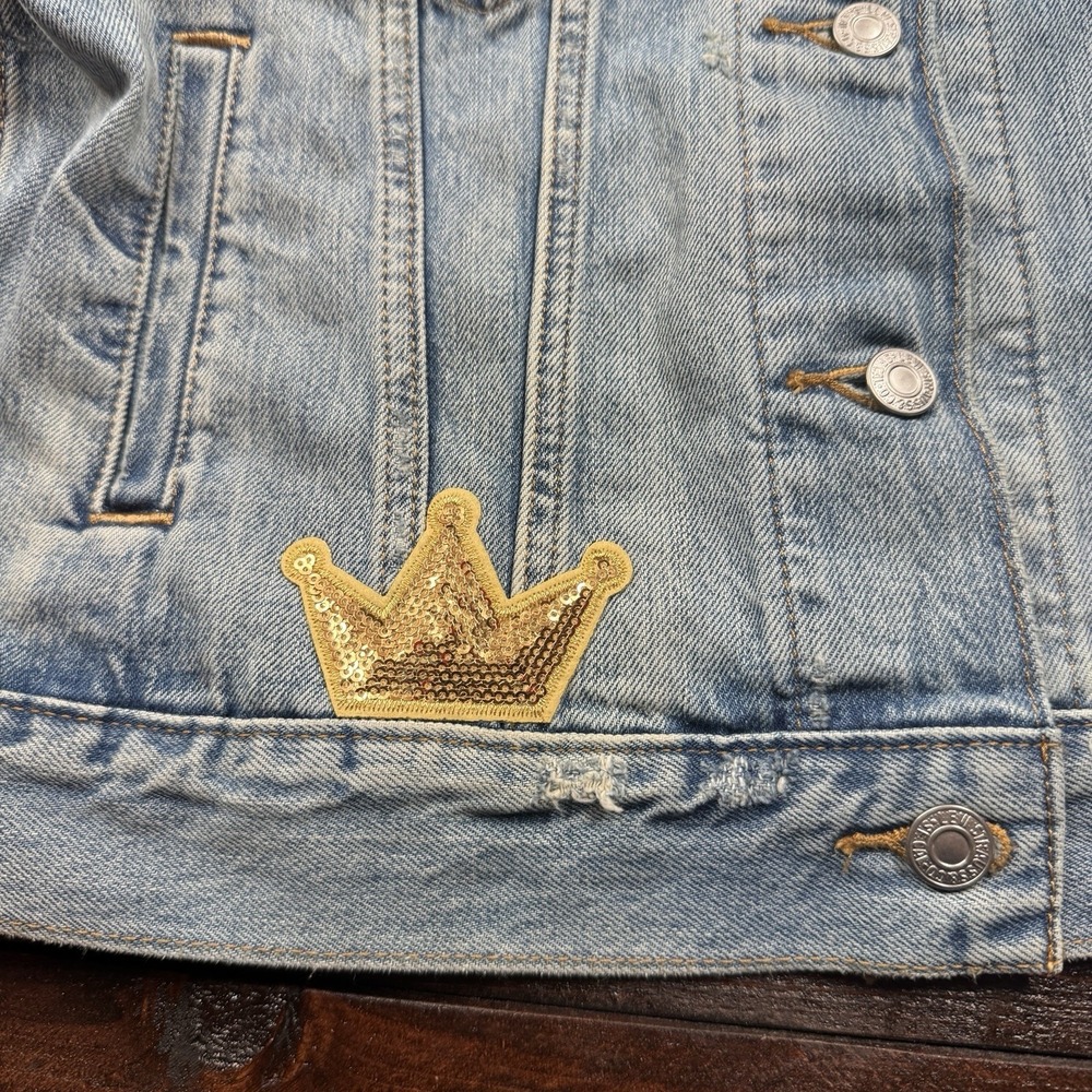 Levi's Premium Custom Embroidered Sequined Patch Trucker Jacket Women's S/M - Picture 7 of 13